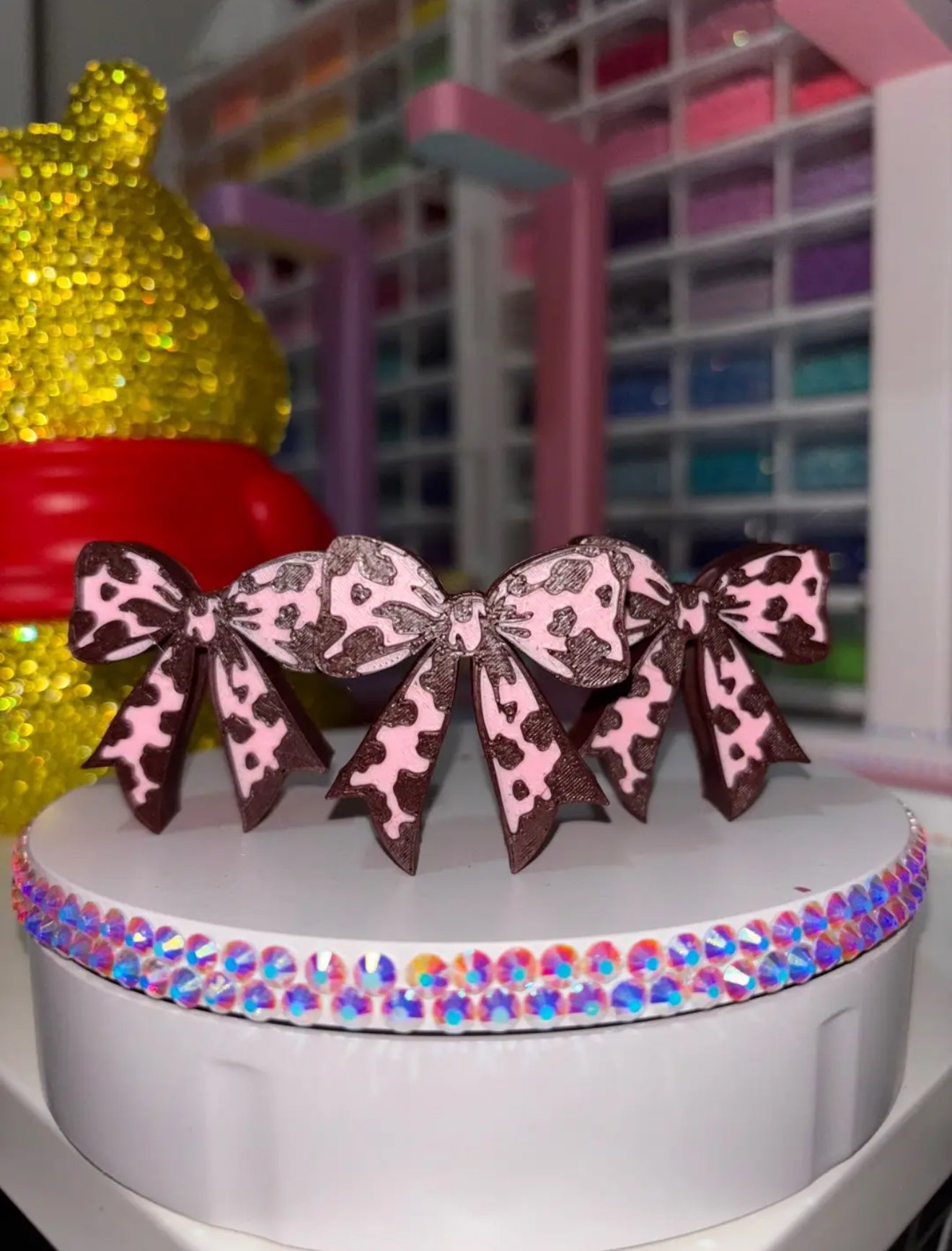 Pink Cow Print Bow Straw Topper