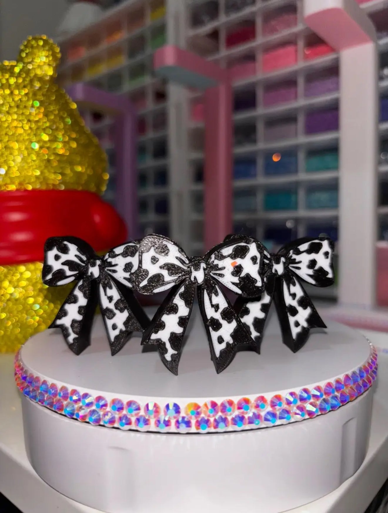 Cow Print Bow Straw Topper