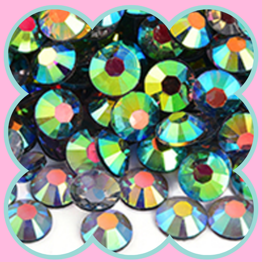 SILVER BASE BLACK DIAMOND AB RHINESTONES