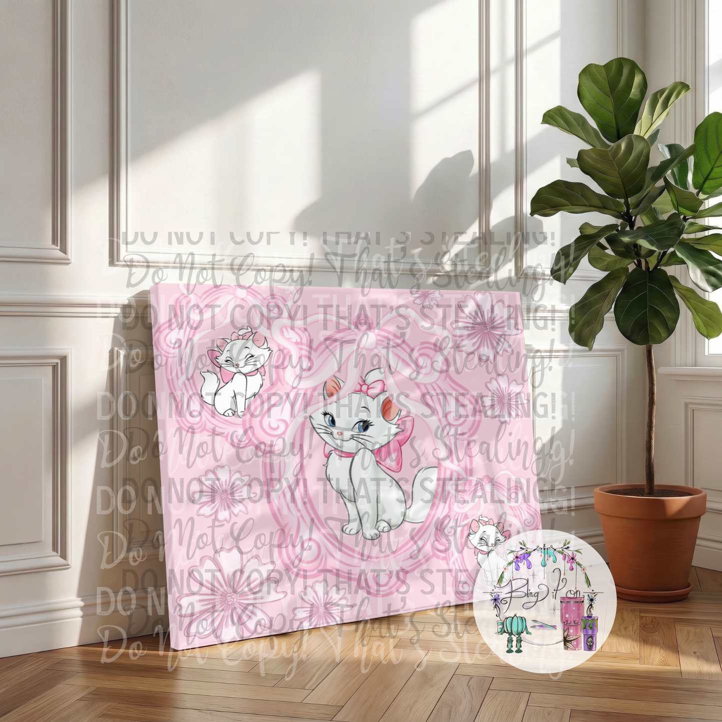 Pink Cat Canvas Diamond painting -Pre Order Due Early September